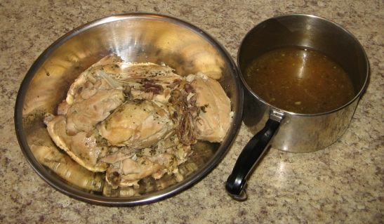 cooked chicken and broth